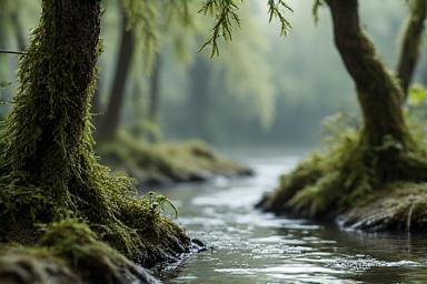 Realistic swamp diorama with murky water and cypress trees