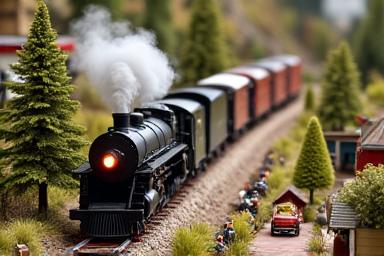 Elaborate miniature train set diorama