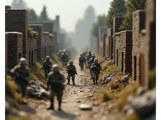 An intricate diorama depicting a historical scene with multiple miniature figures