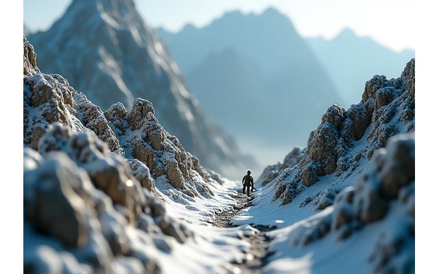 Diorama of dramatic mountain terrain