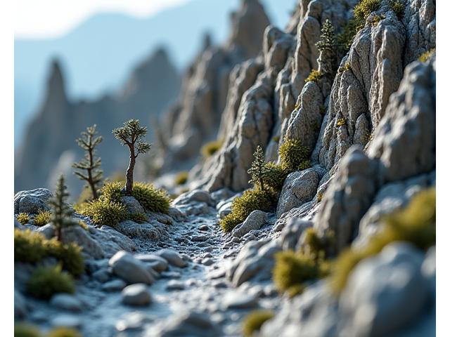 A miniature rocky mountain terrain with realistic cracks and textures