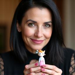 Professional headshot of Seraphina Vance, a sophisticated woman with an imaginative expression, holding a delicate miniature figure.